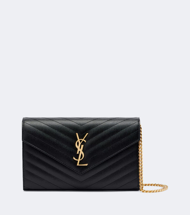 Saint Laurent Cassandre matelassé leather wallet on chain