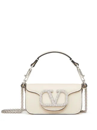 Valentino Garavani Micro Locò Embellished Shoulder Bag | White