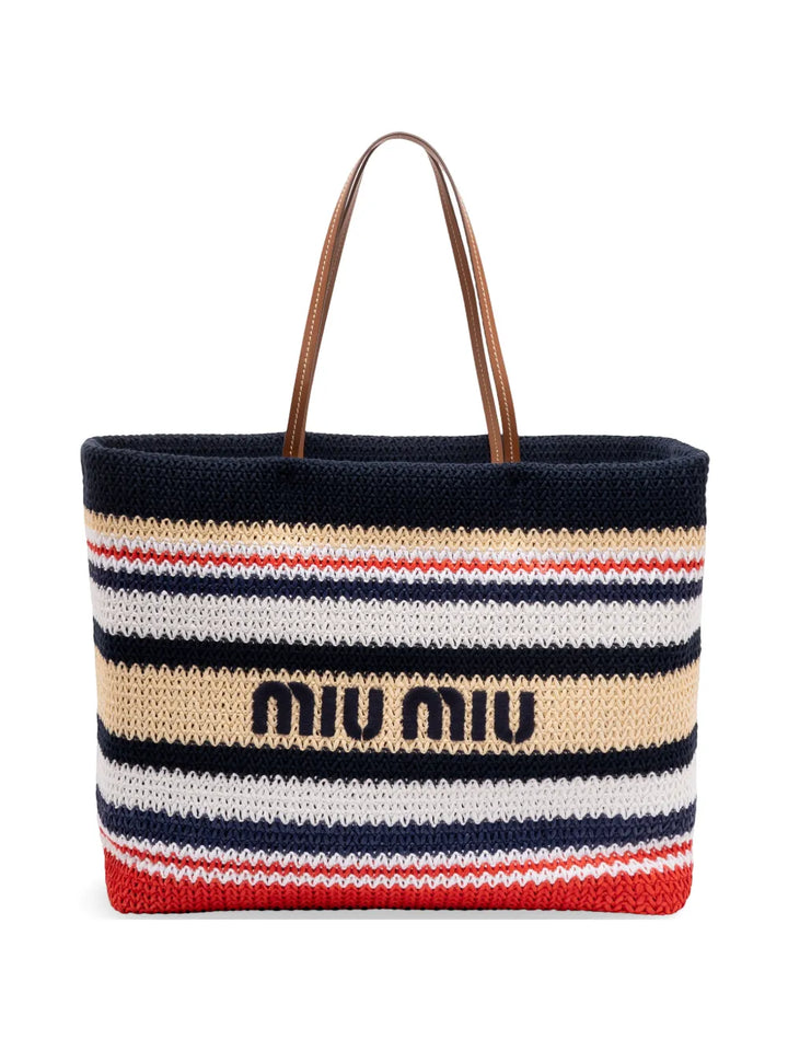 Miu Miu striped raffia-effect tote bag