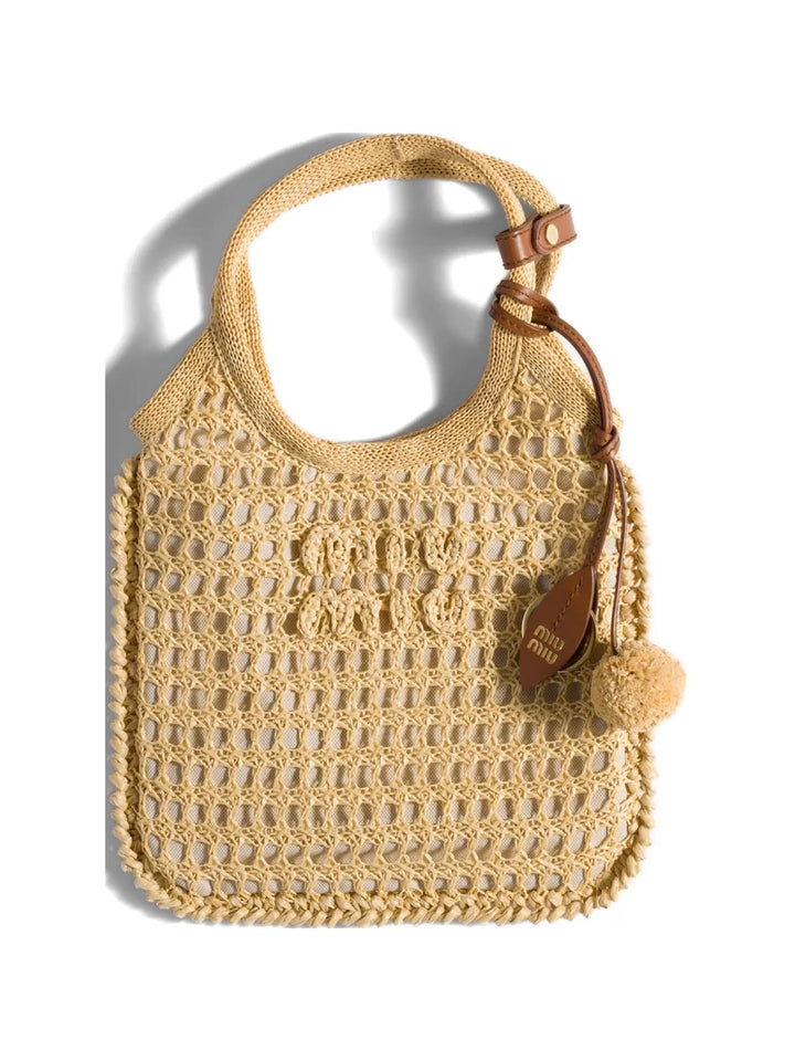 Miu Miu Ivy raffia crochet handbag