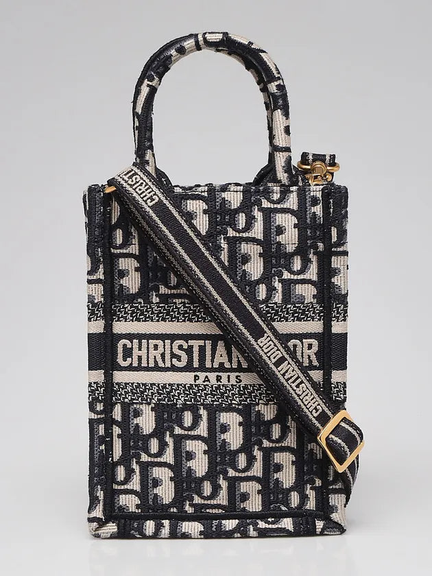 Christian Dior Blue Oblique Canvas Mini Book Tote Phone Bag