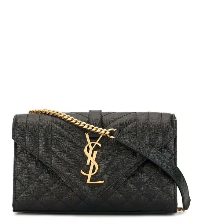 Saint Laurent Black Envelope Small Matelasse Leather Crossbody Bag