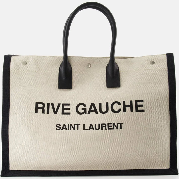 Saint Laurent Men's Logo-Print Leather-Trimmed Canvas Tote Bag